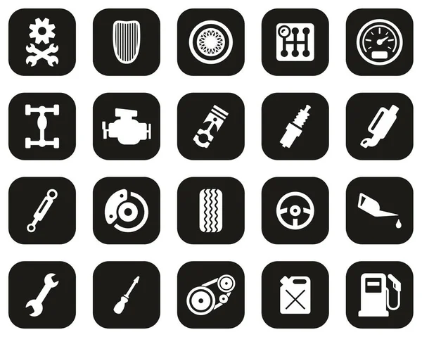 Hot Rod Culture Parts Icons White Black Flat Design Set — стоковый вектор