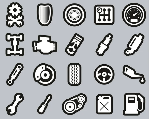 Hot Rod Culture Parts Icons White Black Sticker Set Big — стоковый вектор