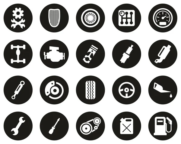 Hot Rod Culture Parts Icons White Black Flat Design Set — стоковый вектор