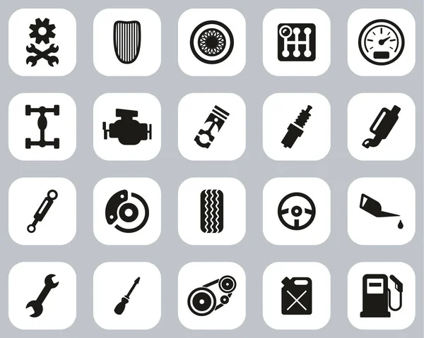 Hot Rod Culture Parts Icons Black White Flat Design Set — стоковый вектор