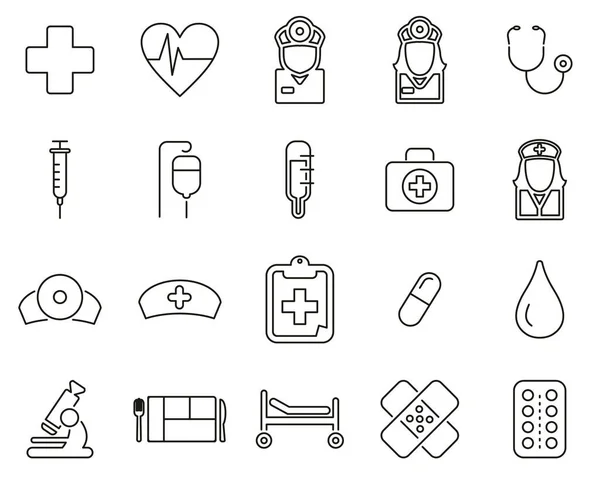 Hospital Staff Equipment Icons Black White Thin Line Set Big — Stock Vector