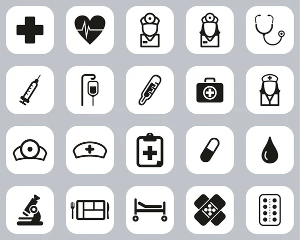 Hospital Staff Equipment Icons Black White Flat Design Set Big — Stock Vector