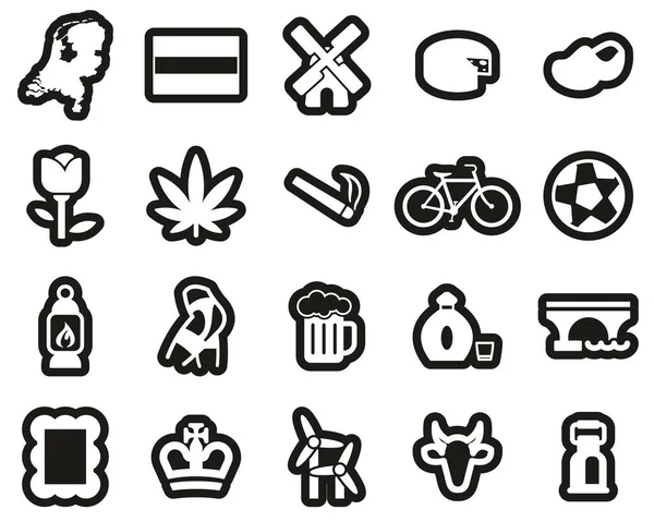 Голландия Голландия Страна Культура Icons White Black Sticker Set Большой — стоковый вектор