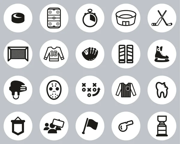 Hockey Sport Equipment Icons Black White Flat Design Circle Set — 스톡 벡터