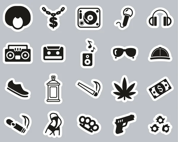 Hip Hop Culture Mode Icônes Noir Blanc Sticker Set Big — Image vectorielle