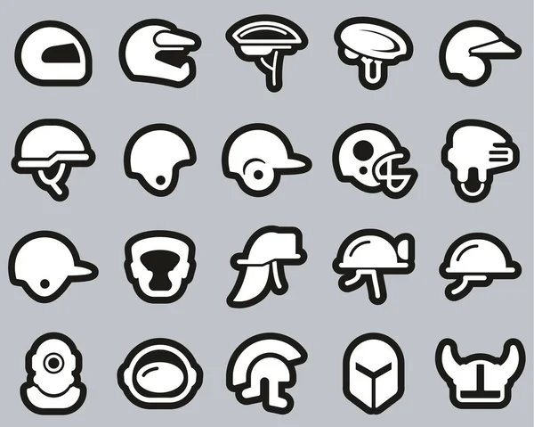 Casco Iconos Casco Seguridad Blanco Etiqueta Engomada Negro Conjunto Grande — Vector de stock