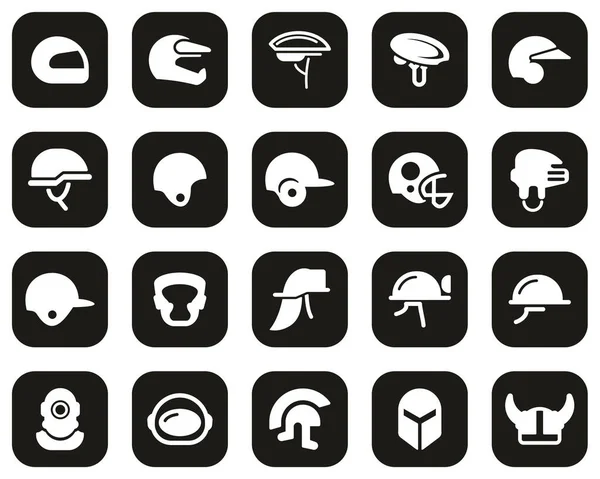 Шлем Защитный Шлем Icons Белый Черной Плоской Конструкции Комплект Большой — стоковый вектор