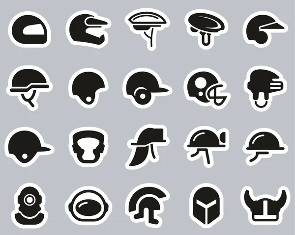 Casco Iconos Casco Seguridad Blanco Negro Etiqueta Engomada Conjunto Grande — Vector de stock