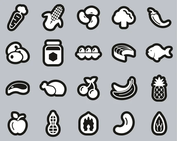 Gezond Eten Pictogrammen Wit Zwarte Sticker Set Groot — Stockvector