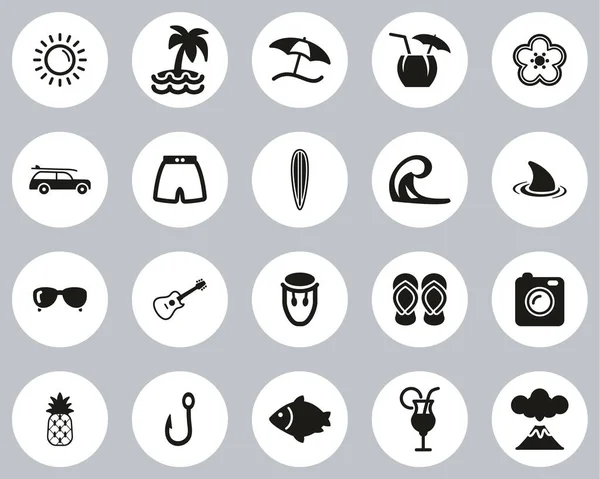 夏威夷文化与生活风格的图标黑白平面设计圈设置大 — 图库矢量图片