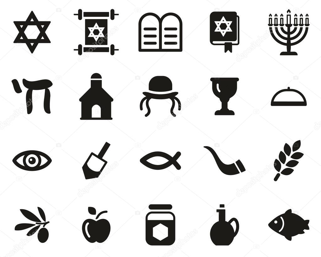 Judaism Religion & Religious Items Icons Black & White Set Big
