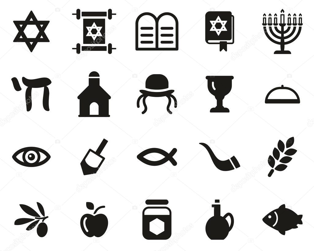 Judaism Religion & Religious Items Icons Black & White Set Big