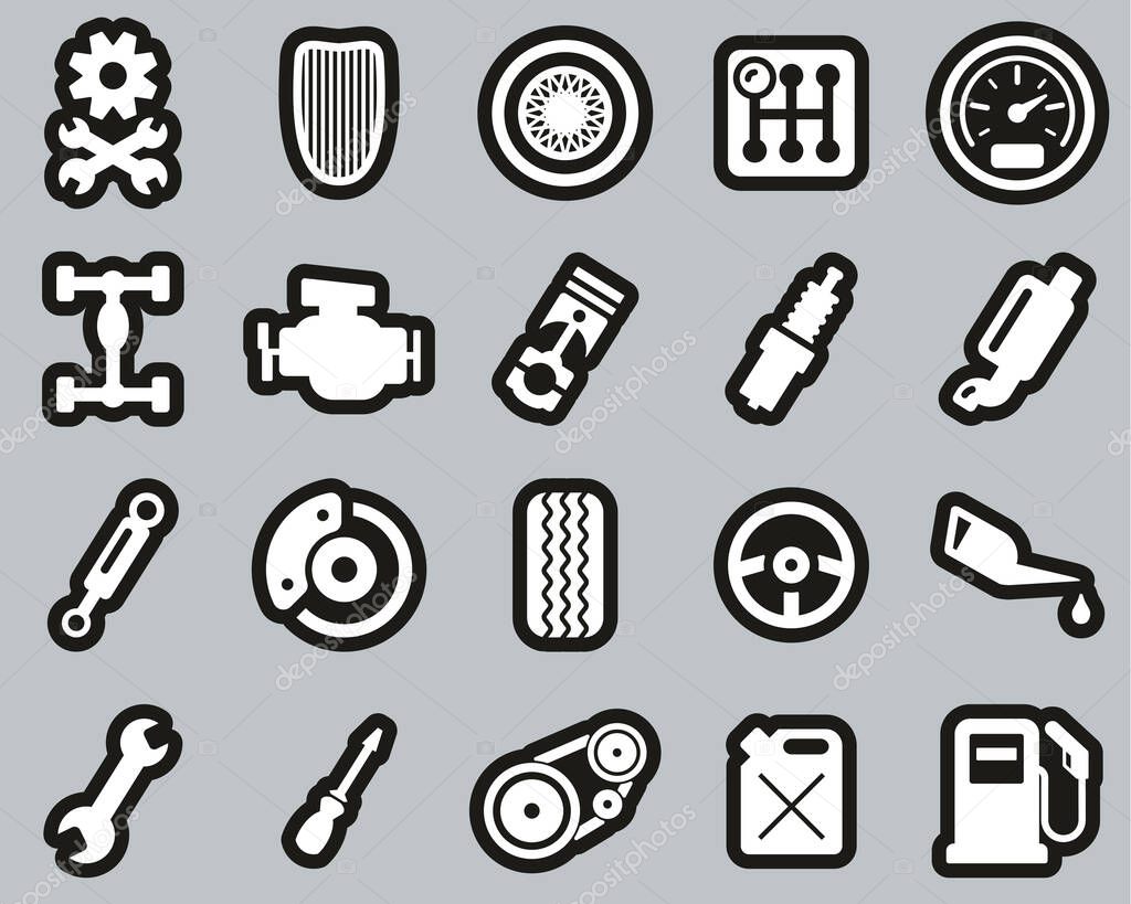 Hot Rod Culture & Parts Icons White On Black Sticker Set Big