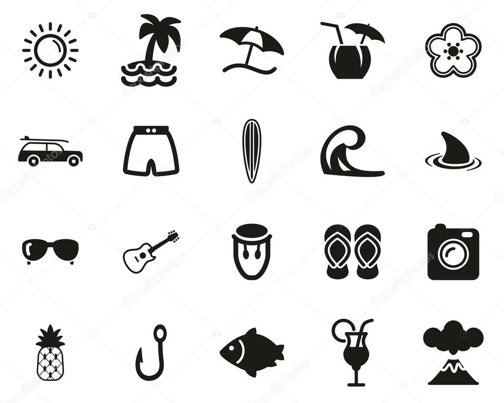 Hawaii Culture & Lifestyle Icons Black & White Set Big