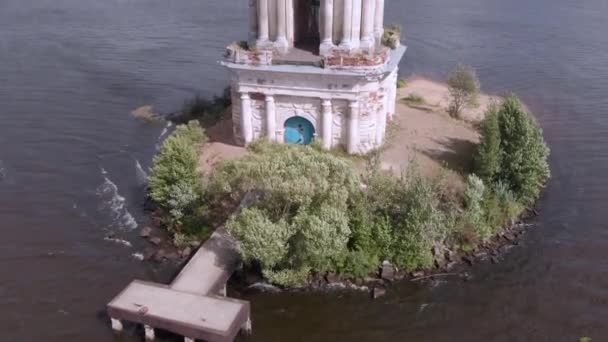 Famous Flooded Bell Tower Kalyazin Tver Oblast Russia Aerial View — Stock Video