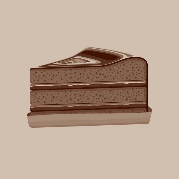 A piece of chocolate biscuit cake in chocolate glaze. Vector illustration.