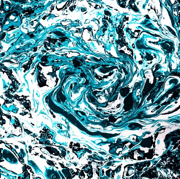 Marmorering textur design i marinblå, grön turkos, aquamarin — Stock vektor