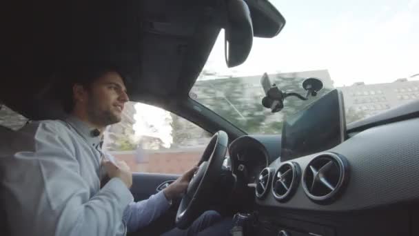 Young Man Is Driving A Car — Stock Video