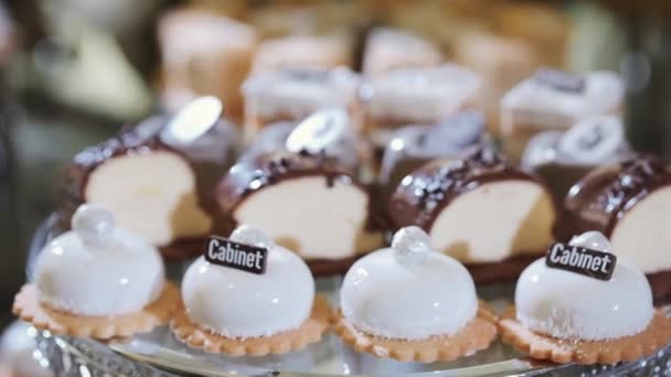 Candy Bar On Wedding. Many Kind Of Dessert On The Table — Stock Video