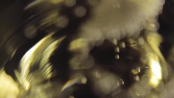 Close-up. Bubbels Champagne binnen een wijnglas — Stockvideo