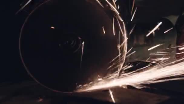 Man Works With Electric Grinder. — Stock Video