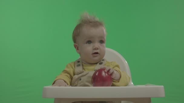 Happy Baby Having Fun and Playing with Apple. — Stock Video