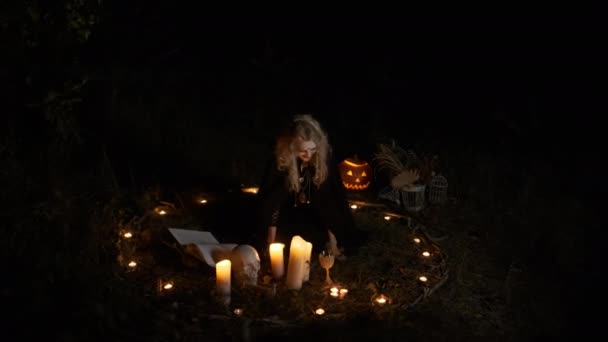 Halloween. Het beeld van de jonge heks. — Stockvideo