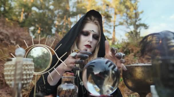 Halloween Image. Portrait Of Young Witch. — Stock Video