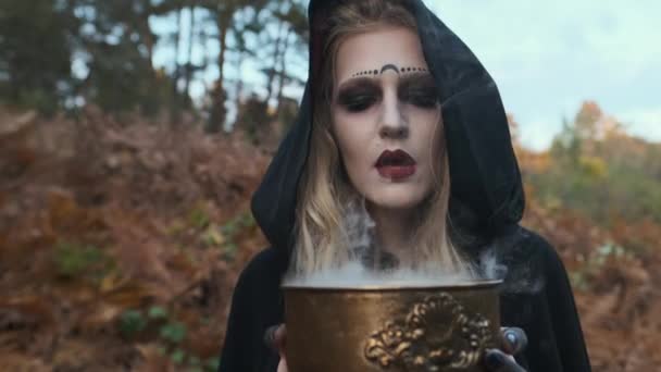 Jeune sorcière Fortune-Tellers In The Forest. Halloween . — Video