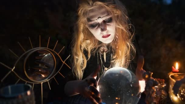 Halloween Image. Portrait Of Young Witch. — Stock Video