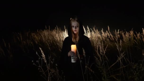 Halloween. The Image Of Young Witch. — Stock Video