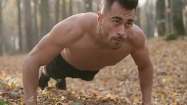 운동장의 숲 속에서 운동 선수가다가 오다. — 비디오