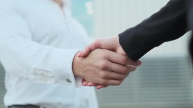 Kadın ve erkeğin el sıkışması. İş Anlaşmasının Güçlendirilmesi