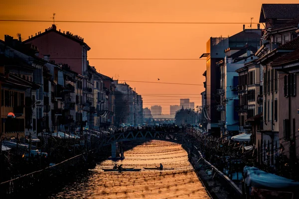 Les Sportifs Amusent Avec Canot Navigli Milano Italie Période Noël — Photo