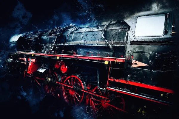 Velho Vapor Locomotiva Potência Fundo Preto — Fotografia de Stock