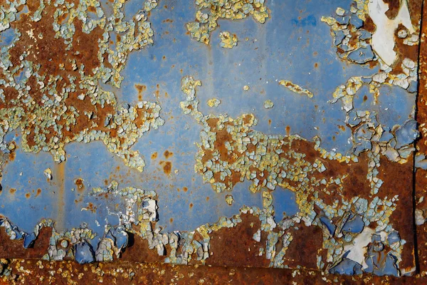 生锈的金属 旧的蓝色裂开的油漆 — 图库照片