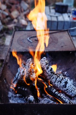 Izgarada ateş açın, yanan odun