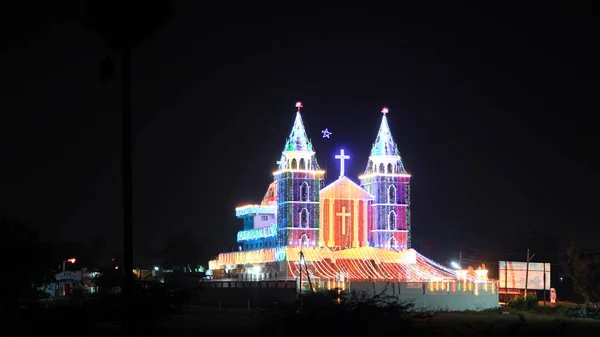 Vijayawada India December 2015 Illuminated Church Christmas Time Vijayawada India — Stock Photo, Image