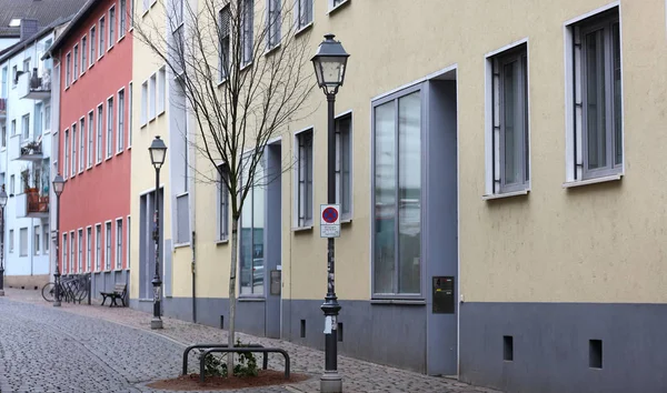 Lamp Posts Colorful Buildings Frankfurt Street — Stock Photo, Image