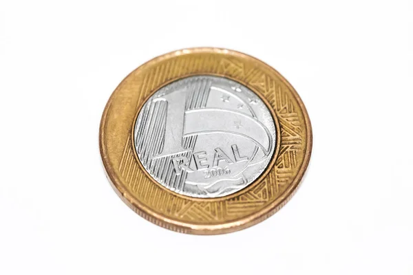 Одна Бразильская Монета Белом Фоне — стоковое фото