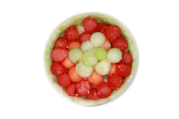 Kugeln Aus Wassermelone Honigtau Und Cantaloupe Wassermelonenschale Isoliert Auf Weißem — Stockfoto