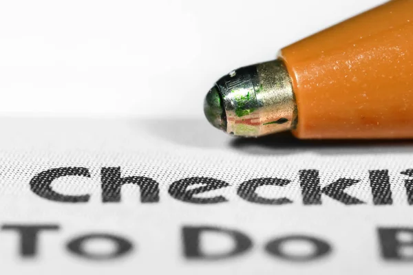 Close Shot Pen Tip Checklist Document Text — Stock Photo, Image