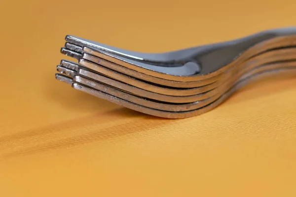 Stack Forks Isolated Yellow Background — Stock Photo, Image