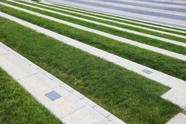 Merdivenlerde birkaç sıra çimen.