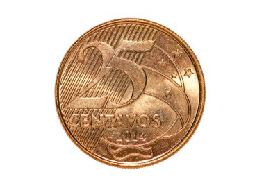 Brezilya Gerçek para birimi 25 centavos para beyaz arka planda izole