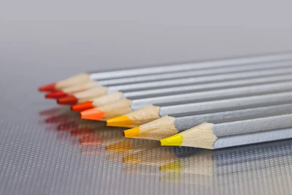 Close Shot Red Orange Yellow Colorful Pencils Shallow Depth Field — Stock Photo, Image