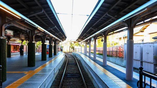 Kyoto Japan August 2019 Train Station Kimono Forest Arashiyama Kyoto — Stock Photo, Image