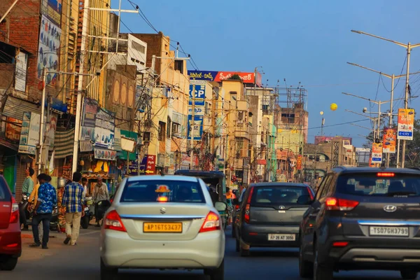 Vijayawada India Enero 2019 Congestión Del Tráfico Calles Estrechas Vijayawada — Foto de Stock