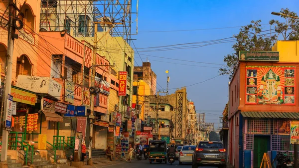 Vijayawada India January 2019 Traffic Congestion Narrow Streets Vijayawada India — Stock Photo, Image