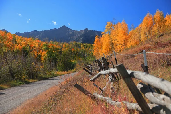 Ancienne Clôture Par Route Rurale Avec Feuillage Automne Dans Les — Photo